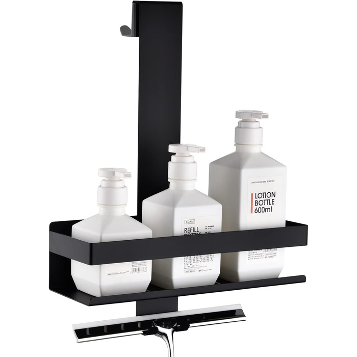 HomeHeng Shower Shelf for Hanging, Stainless Steel Shower Basket Shelf, Matte Black Shower Shelf Shampoo Holder with Hooks for Glass Shower Enclosure, H30MB-1DH