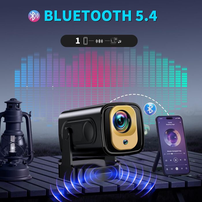 4K проєктор Beamer Full HD 1080P Android, портативний міні-проєктор з Wi-Fi 6 та Bluetooth 5.2, поворотний на 270°, для PC/HDMI/USB, з мишею та пультом, білий (чорний матовий)