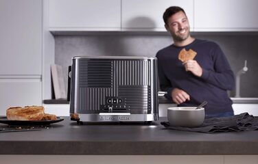 Russell Hobbs Toaster [for 2 slices] Geo Stainless Steel Grey (extra wide toast slots, including bun warmer, 6 browning levels + defrost & reheat function, Quick Toast Technology, 1640W) 25250-56