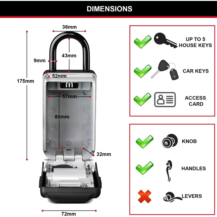 Сейф для ключів Master Lock з кріпленням на стіну, зовнішній, 12.6 x 7.2 x 5.2 см, з підсвічуванням та бугелем
