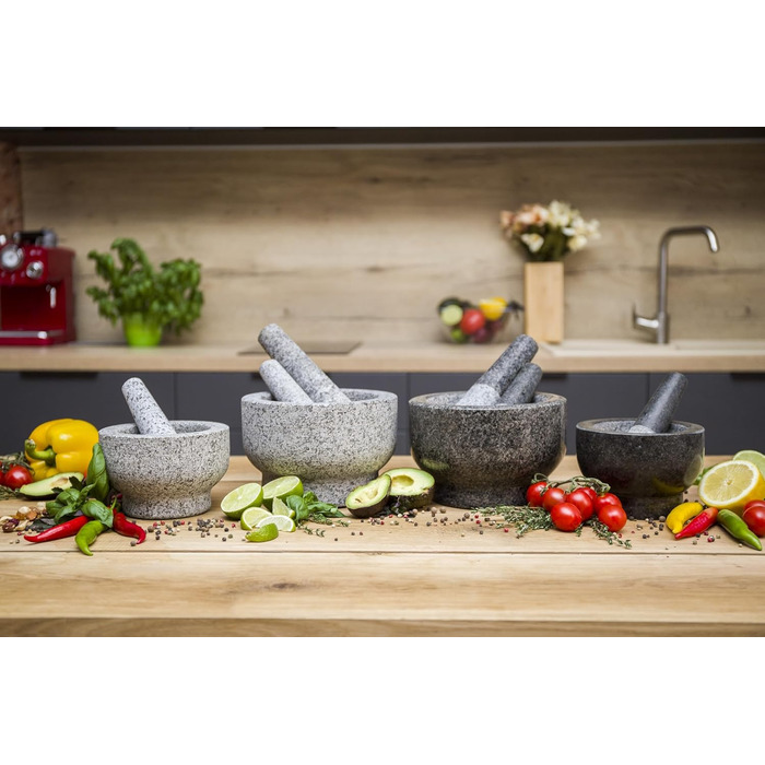 Набір ступки та пестика ChefSofi, 20.3 см, 5 порцій, чорний полірований, великий розмір