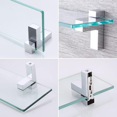 KES Shower Shelf for Hanging, Bathroom Shelf, Wall Shelf, Shower Glass Shelf, 8mm Shower Shelf, Bathroom Shelf, Tempered Glass with Shelf Supports, 60cm Brushed Nickel, BGS3201S60-2 (50 CM, Polished Chrome)
