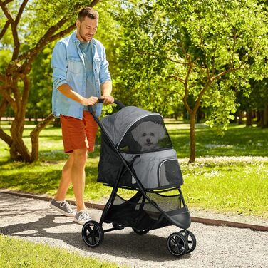 Візок для собак PawHut - переноска для котів та маленьких собак з дахом та кошиком для зберігання, сірий