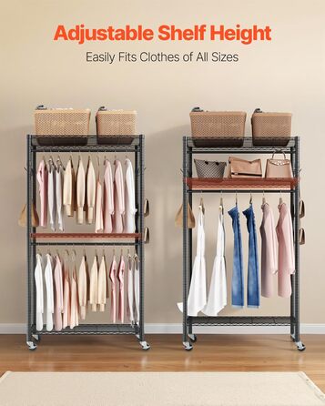 Вешалка для одягу VEVOR з 4 перекладинами, 8 гачками та 385,5 кг вантажопідйомністю, відкрита шафа для одягу, 3 полиці
