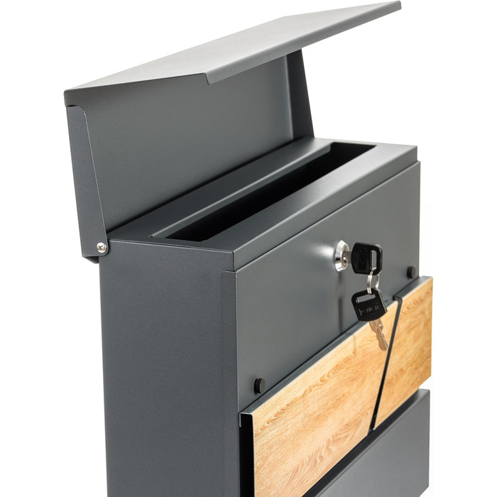 Поштова скринька Verda з газетницею, 37x37x11 см, антрацит RAL 7016, срібло, 2 ключі, комплект для монтажу. Дизайнерська настінна поштова скринька з відділенням для преси