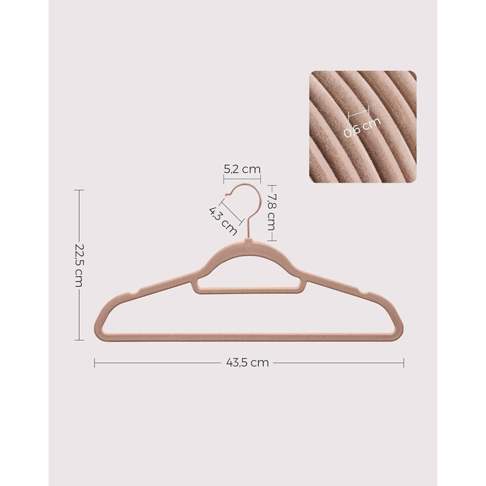 Плечики SONGMICS для одягу, велюрові, набір 50 шт., антиковзаючі, для краваток, 360° обертання, тонкі, економія місця, 43,5 см, для пальто, штани, срібно-білі