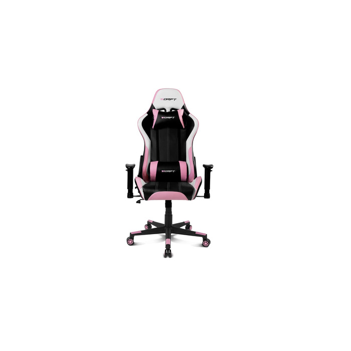 Геймерське крісло DRIFT DR175PINK: професійне, чорно-рожеве, зі штучної шкіри, з регульованими підлокітниками 2D та газліфтом класу 4