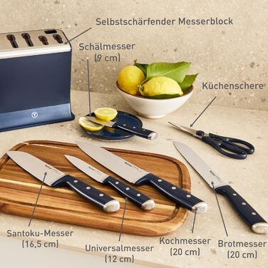 Набір ножів Tefal EverSharp Pro 6 предметів, блок для самозагострення, німецька нержавіюча сталь, синій (K297S744)