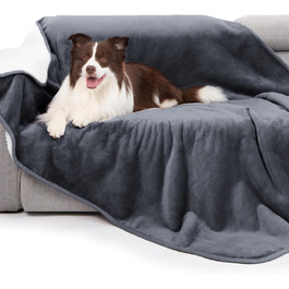 Водонепроникний коврик для собак з Sherpa Fleece, 152x203 см, сірий. Захист дивану, м'який, двосторонній, можна прати.