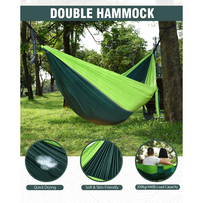 Гамак OTraki для відпочинку на природі 270x140 см: легкий, портативний, нейлон. Ідеально для саду, балкону, кемпінгу та дому.