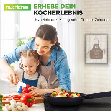 Набір посуду NutriChef 5 предметів: сковорода для гриля, вок, сковорода 28 см, рибна сковорода овальна, кришка з термостійкого скла, антипригарне покриття, індукційне дно, довговічний дизайн, без BPA, для здорового приготування їжі
