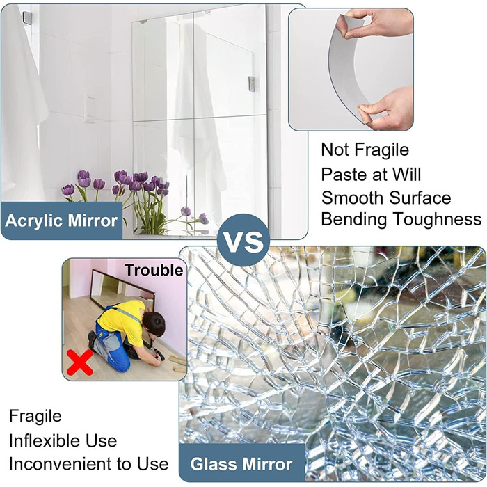 Самоклеючі дзеркальні наклейки Augshy (4 шт., 30x30 см) - гнучкі, акрилові, без рамки