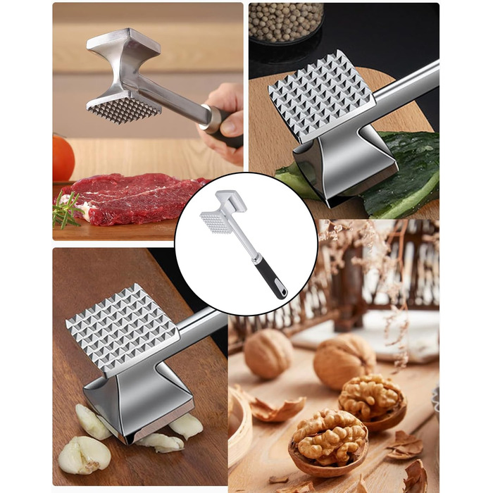 Тідеван Fleischhammer Fleischklopfer: Подвійний молоток для м'яса з нержавіючої сталі 27 см, Antihaft, для стейків, шніцелів, ковбасок, свинини, курки