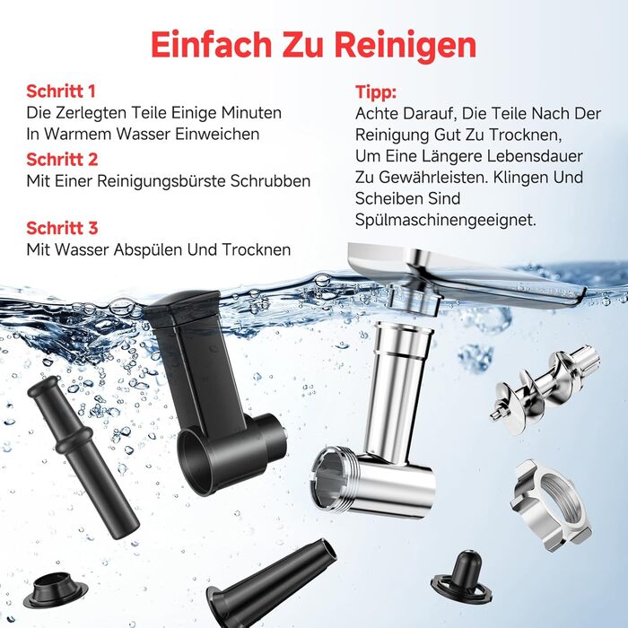 М'ясорубка електрична AAOBOSI 3000W з LED-дисплеєм, 3 швидкості, анти-затор, контейнер для зберігання, для ковбас та кібе, срібляста