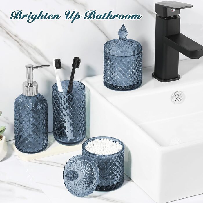 Набір аксесуарів для ванної кімнати з блакитного кришталю, 4 шт.