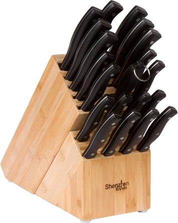 Універсальний бамбуковий блок для ножів Shenzhen Knives XL на 20 широких слотів – органайзер для зберігання кухонних ножів без ножів