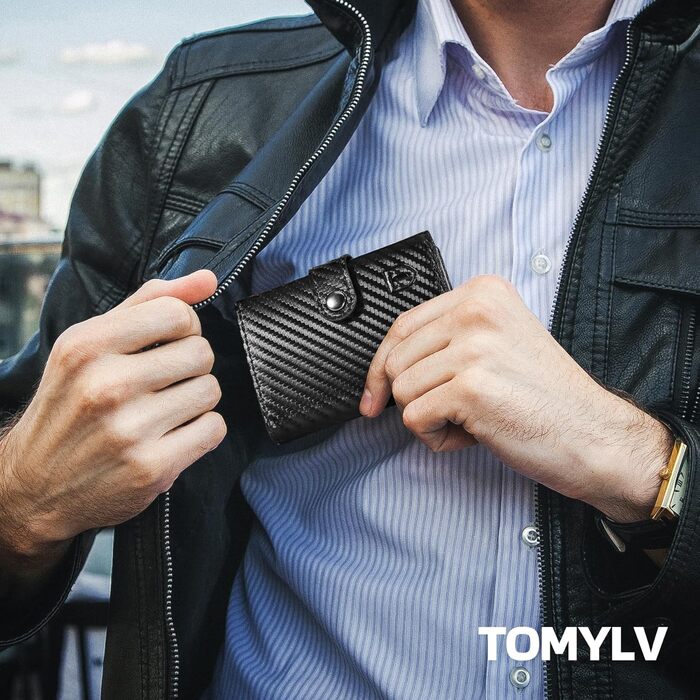 Чоловічий гаманець Tomylv з RFID захистом, стильний, з карбонової шкіри, двостороній, чорний & помаранчевий