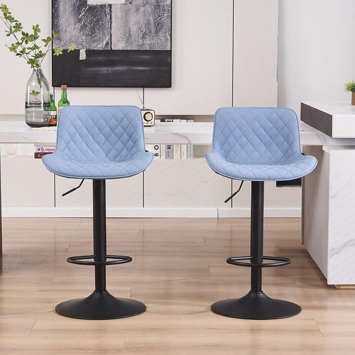YOUNIKE Set of 2 Adjustable Bar Stools with Backrest - Modern Kitchen Counter Stools with PU Leather Upholstery, Swivel Metal Bar Chairs for Kitchen Counter/Island (Blue)