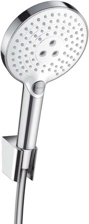 Hansgrohe Raindance Select S 120 Showerhead incl. Showerhead Holder, 3 Spray Patterns, White/Chrome