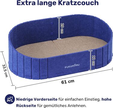 Котячий когтетоп FUKUMARU: диван з картону та фільцу, 61 см, блакитний