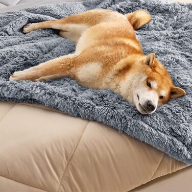 Водонепроникний коврик для собак BEDSURE 100x120 см - м'який, плюшевий, для великих собак та котів, сірий