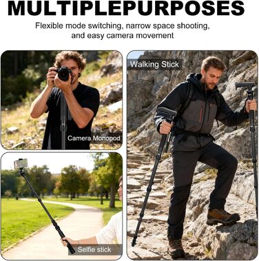 Штатив Koolehaoda 160 см з алюмінію з ручкою-підтримкою та тримачем для телефону, 1/4'-3/8' адаптер для DSLR/відеокамер, смартфонів