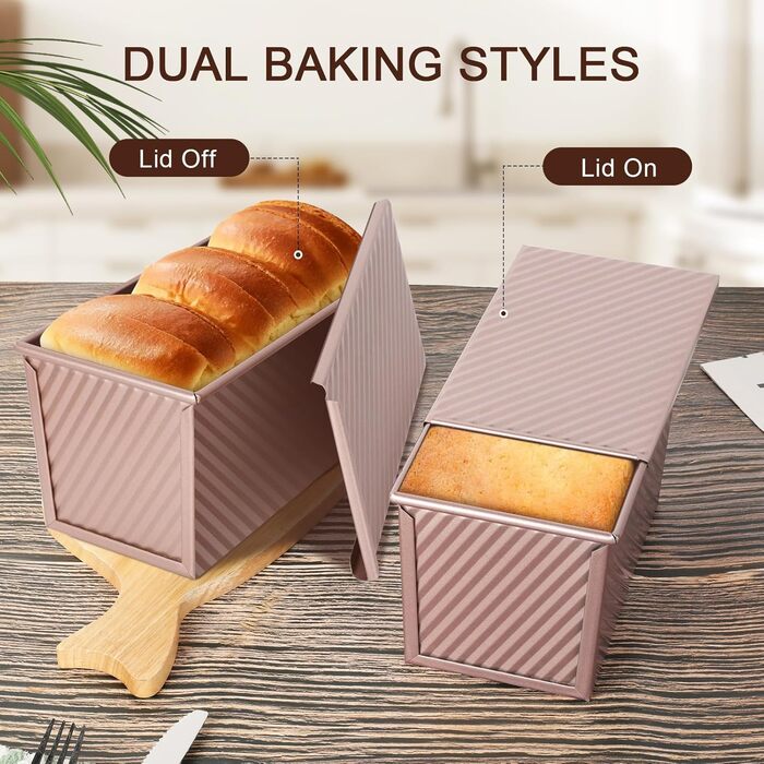 Форма для випічки хліба VINATO 2 шт з кришкою, 21x12x11.7 см + 19x9.5x8 см, для хліба, випічки та кексів