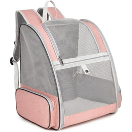 Рюкзак-переноска для котів та собак, рюкзак для тварин, для маленьких кошенят, цуценят, кроликів, дозволений авіаперевозками, з вентиляцією, прозорий капсульний рюкзак для подорожей (рожева сітчаста тканина)