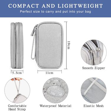 Органайзер для кабелів Simpolor: сірий кейс для зберігання кабелів, USB-накопичувачів, power bank та аксесуарів