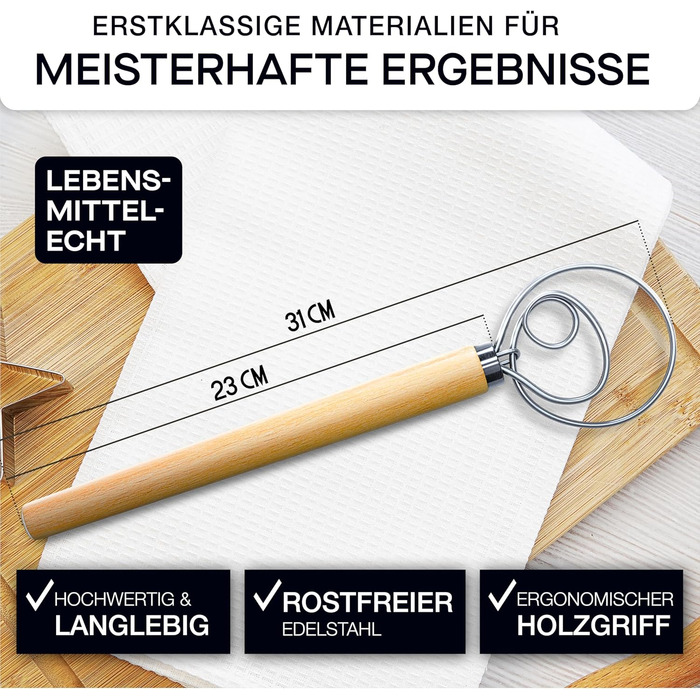 Гранітний м'ясорубка з пестиком з натурального граніту, дерев'яною ложкою, щіткою для чищення, рецептами песто та стійкою з дуба – 350 мл, з дуже довгим пестиком (датський віночок)