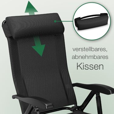 ELONEO Folding Camping Chair with Removable Footrest, Folding Chair made of Aluminum, Folding Garden Chair, Reclining Chair with Adjustable Backrest, Camping Chair (Folding Chair with Footrest (Basic), Black)