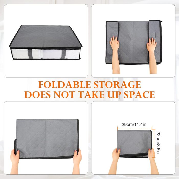 Коробки для зберігання постільних речей AiQInu, 4 шт, 60x45x15 см, сірі. Коробки для білизни з вікном та ручками, складні, для одягу, ковдр, постільної білизни