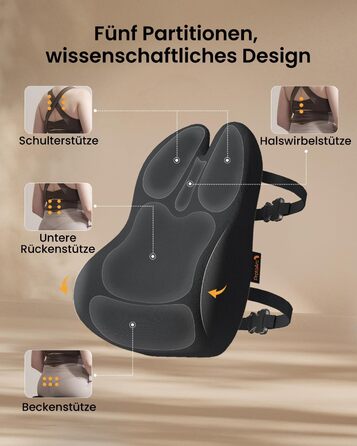 Подушка для спини ProtoArc з Memory Foam для офісного крісла, авто та столу - ергономічна, дихаюча, з регульованими ременями та сітчастим чохлом (Чорна)