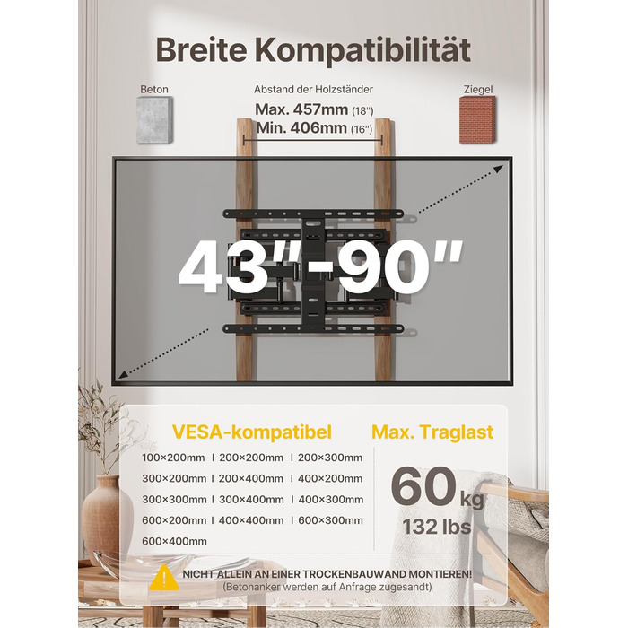 Кріплення для телевізора monTEK Ultra Slim, поворотне, для телевізорів 43-90 дюймів, товщина 1,1 см, VESA 600x400 мм, до 60 кг