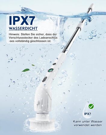 Електрична щітка для чищення з 9 насадок, щітка для швів, водонепроникна IPX8, електричний скрубер з регульованою ручкою, 2 швидкості для ванної кімнати, кухні, авто, підлоги, білий+чорний