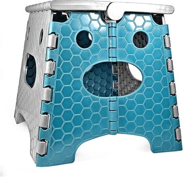 Складний стілець Stark – стілець-табурет, 120 кг, з ручкою, антиковзкий для кухні, ванної, саду та майстерні, компактний (сіро-блакитний), 27 см