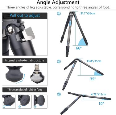 Штатив для камери ARTCISE з вуглецевого волокна з моноподом, 40 мм, для важкої техніки, 88 кг, CS80C