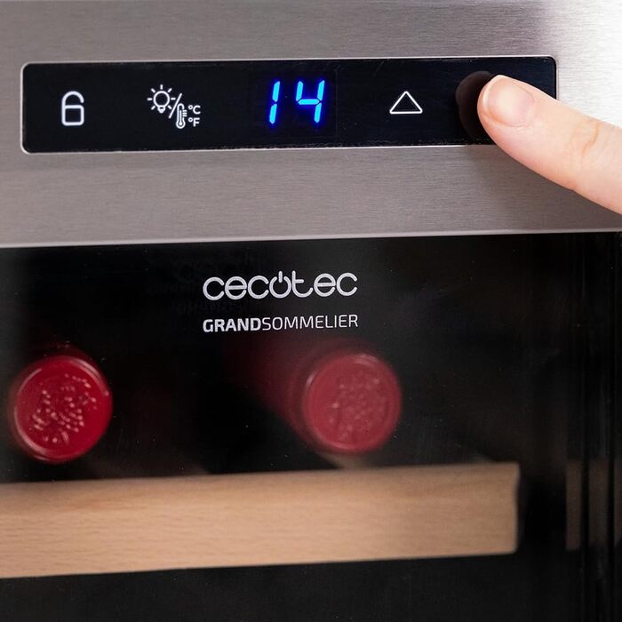 Cecotec 8-Bottle Wine Rack Bolero GrandSommelier 830 CoolWood, Thermoelectric, Quiet and High Performance, Adjustable Temperature: 8-18ºC, Touch Control Panel, Displays, Eco-friendly.