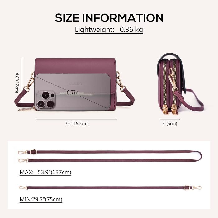 Сумка крос-боді Roulens Klein Handy Burgunderrot з веганської шкіри для жінок: компактна сумка через плече для телефону, документів та карт, регульований ремінець