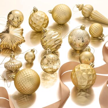 60 шт. новорічні кулі для прикраси ялинки Valery Madelyn, набір міцних кулішок, декор на Новий рік (золотий)