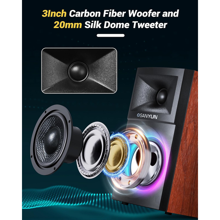 Акустична система Sanyun SW203 - 60W, 4-Way, 3D звук, USB/Bluetooth, для студії (Пара, Червоний)