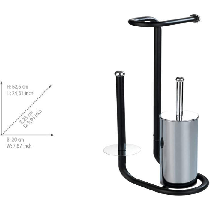 Набір для туалету WENKO Stand WC з інтегрованим тримачем туалетного паперу та щіткою, з нержавіючої сталі, 20 x 62,5 x 23 см (Чорний)