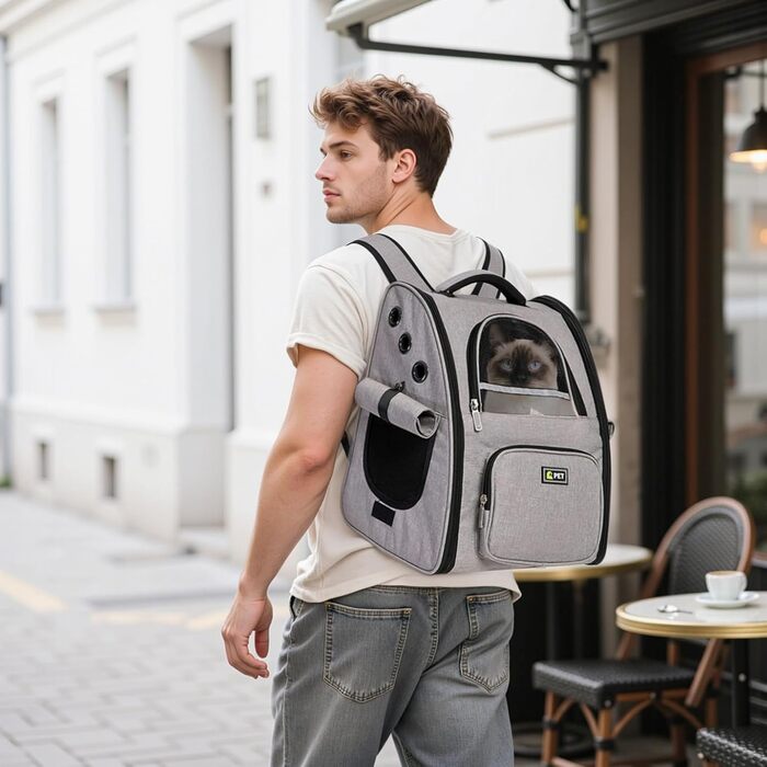 Рюкзак для собак і котів ALLSOPETS: дихаючий, складаний, з фіксатором, для подорожей та прогулянок (світло-сірий)