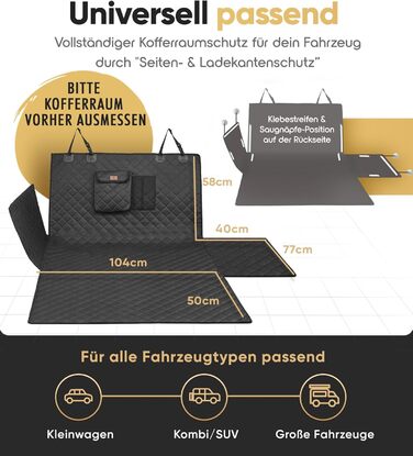 Захист для багажника авто для собак HELDENWERK: стежканий, з захистом бокових стінок та краю багажника, водовідштовхувальний та стійкий до подряпин. Універсальний килимок для багажника для собак