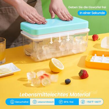 Форма для льоду PHINOX на 64 кубика з контейнером, кришкою та лопаткою, BPA-free, синя