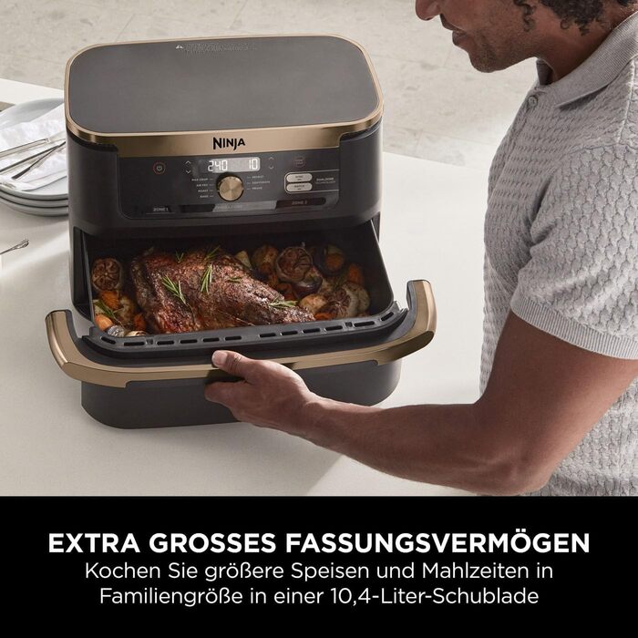 Ninja Foodi FlexDrawer Dual Zone Air Fryer - 7-in-1 with Removable Divider, Non-Stick Coating, Dishwasher Safe Basket, Black & Copper, AF500EUCP