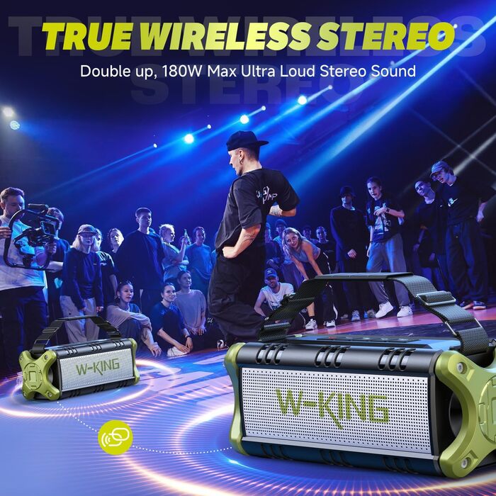 W-KING Портативна Bluetooth Колонка 90W з Глибоким Басом, 40 годин роботи, IPX6, Powerbank, TF-карта, NFC, AUX, Bluetooth 5.0, Зелена