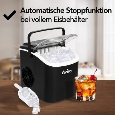 1.3L Countertop Ice Maker - Self-Cleaning - 12kg/24lbs - Makes 9 Cubes Every 6 Minutes - Black