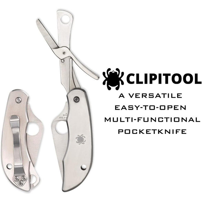 Ніж складаний Spyderco ClipiTool з ножицями, нержавіюча сталь, металевий корпус