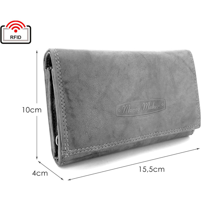 ekavale Wallet for Women Leather with RFID Protection, 25 Compartments, Long Card Holder (Gray)
